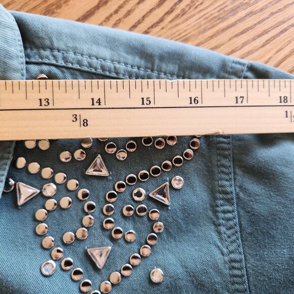 Vintage Monique Fashions Western Blouse, Oversized | 90's Teal Green Denim Shirt - Picture 10 of 12